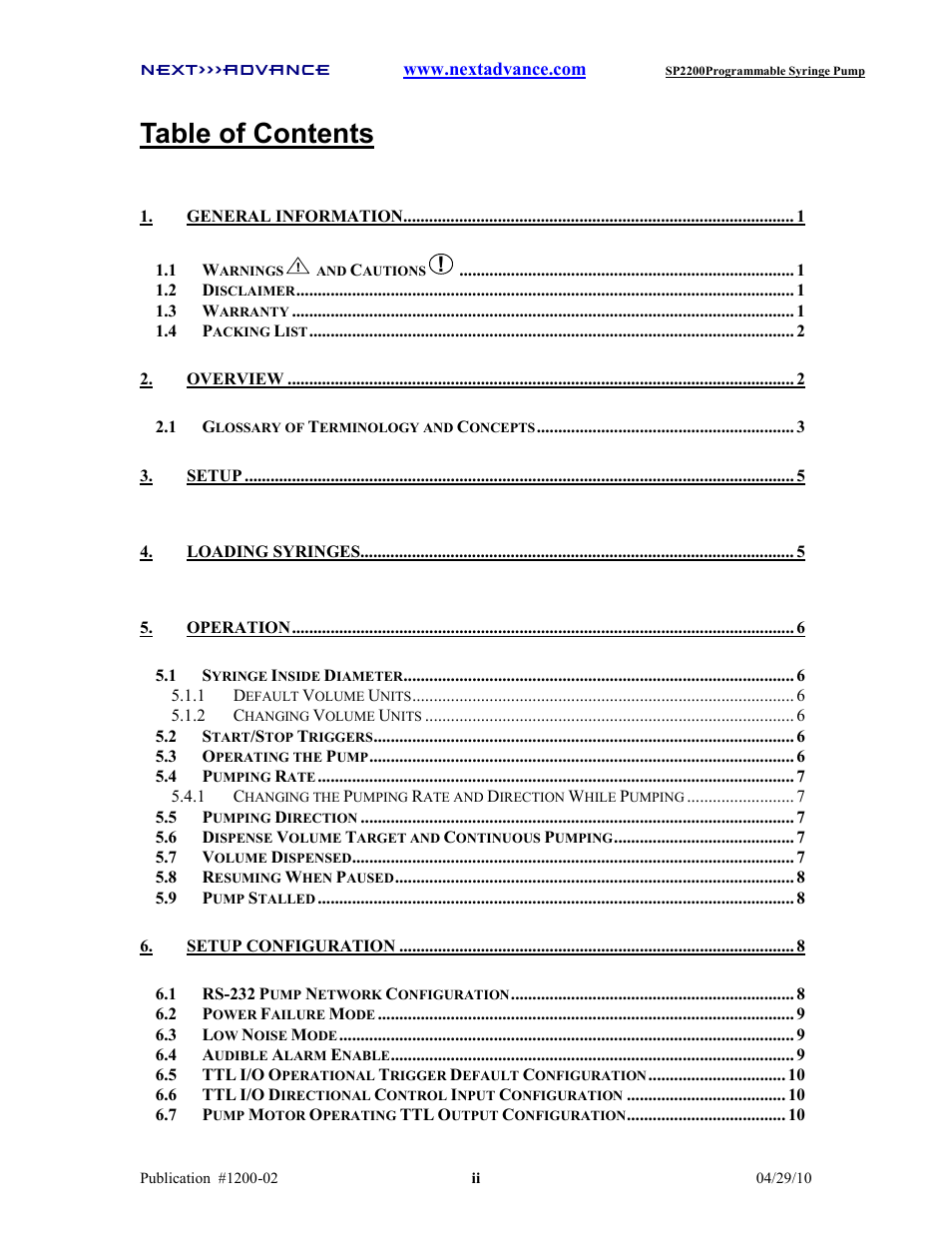 Next Advance SP2200 User Manual | Page 3 / 52