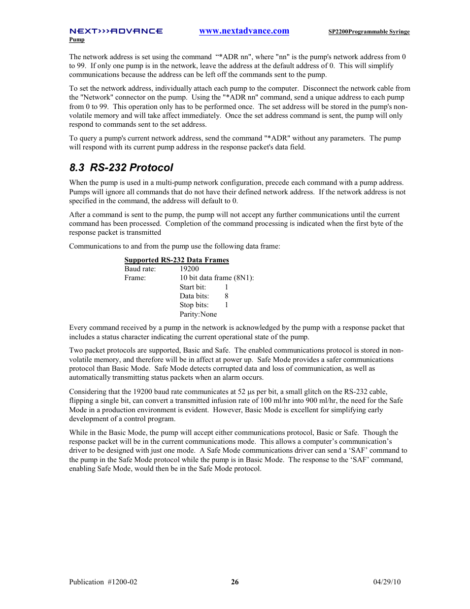 3 rs-232 protocol | Next Advance SP2200 User Manual | Page 31 / 52