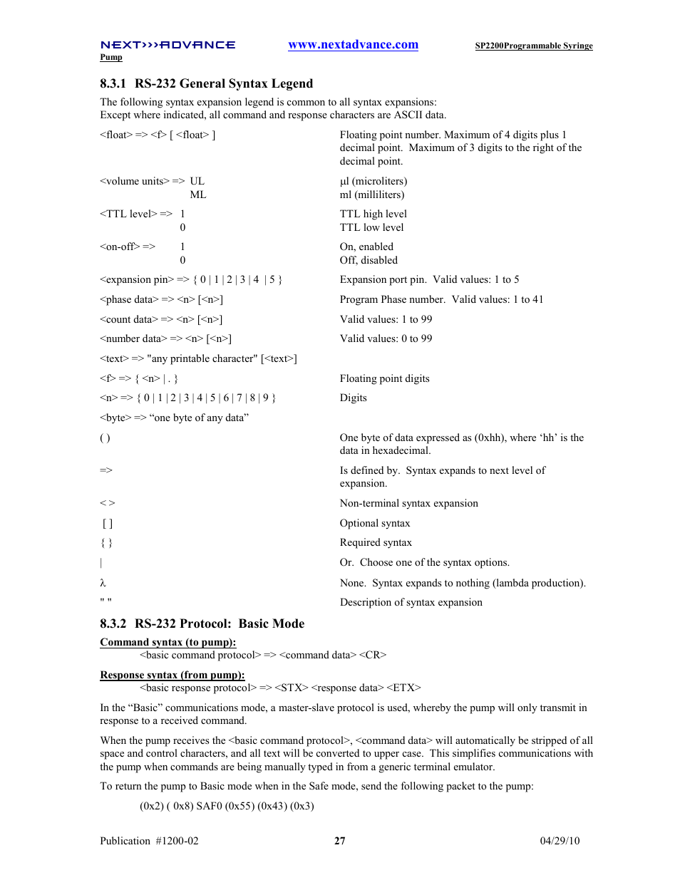 Next Advance SP2200 User Manual | Page 32 / 52