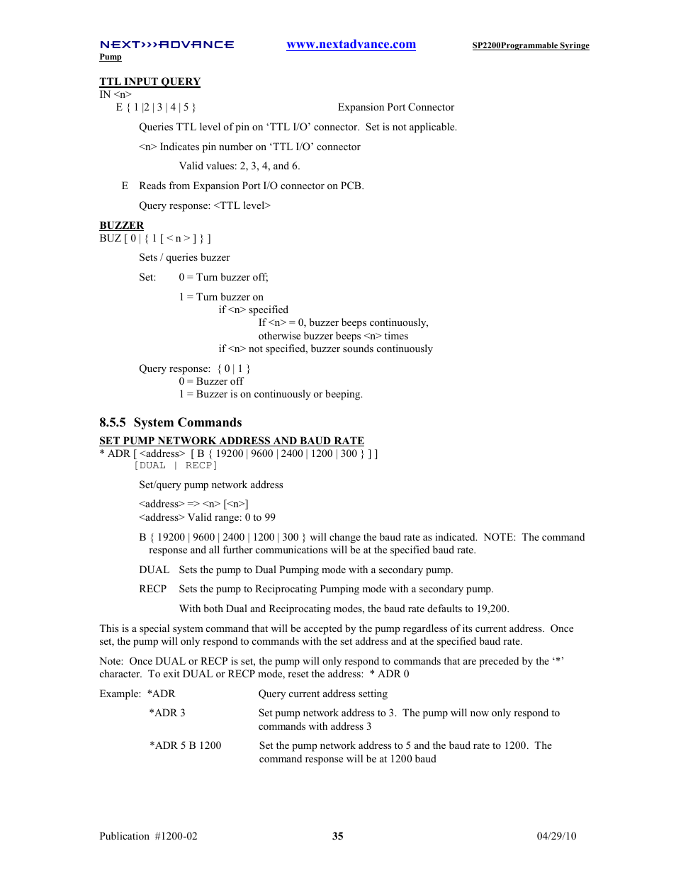 Next Advance SP2200 User Manual | Page 40 / 52