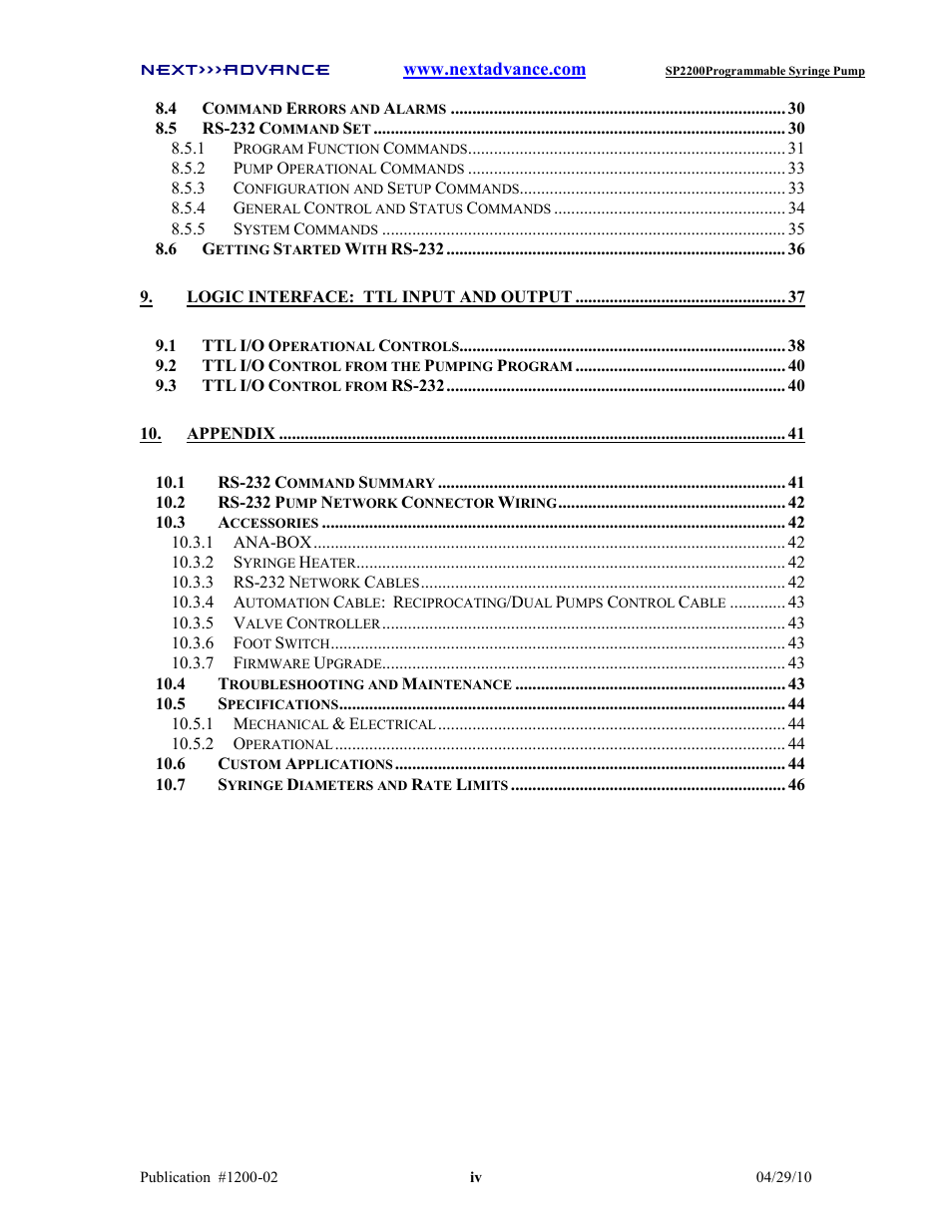 Next Advance SP2200 User Manual | Page 5 / 52