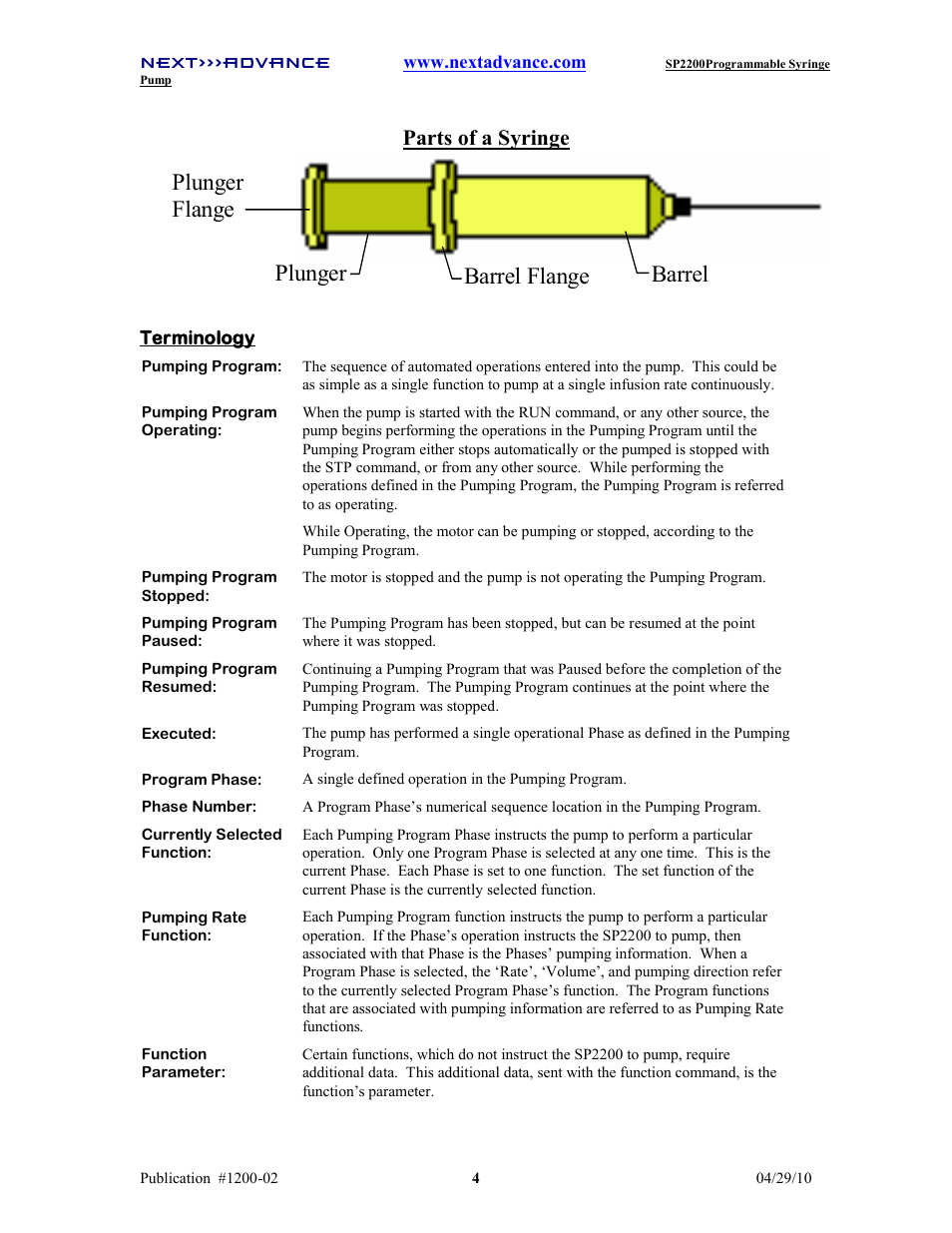 Plunger flange plunger barrel barrel flange, Parts of a syringe | Next Advance SP2200 User Manual | Page 9 / 52