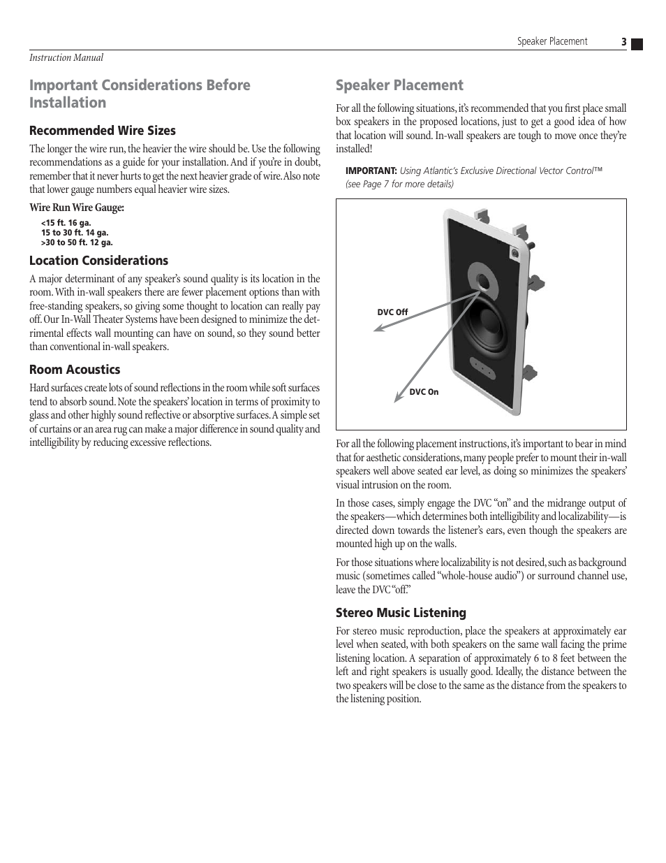 Important considerations before installation, Speaker placement | Atlantic Technology IWTS-14 LCR User Manual | Page 3 / 8