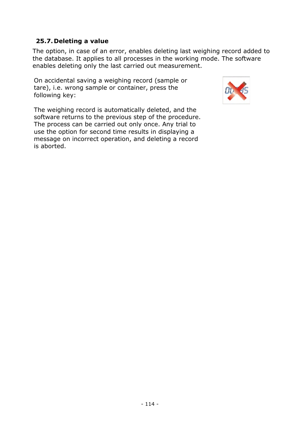 Deleting a value | RADWAG MYA 5.3Y.F1 Microbalance User Manual | Page 114 / 198