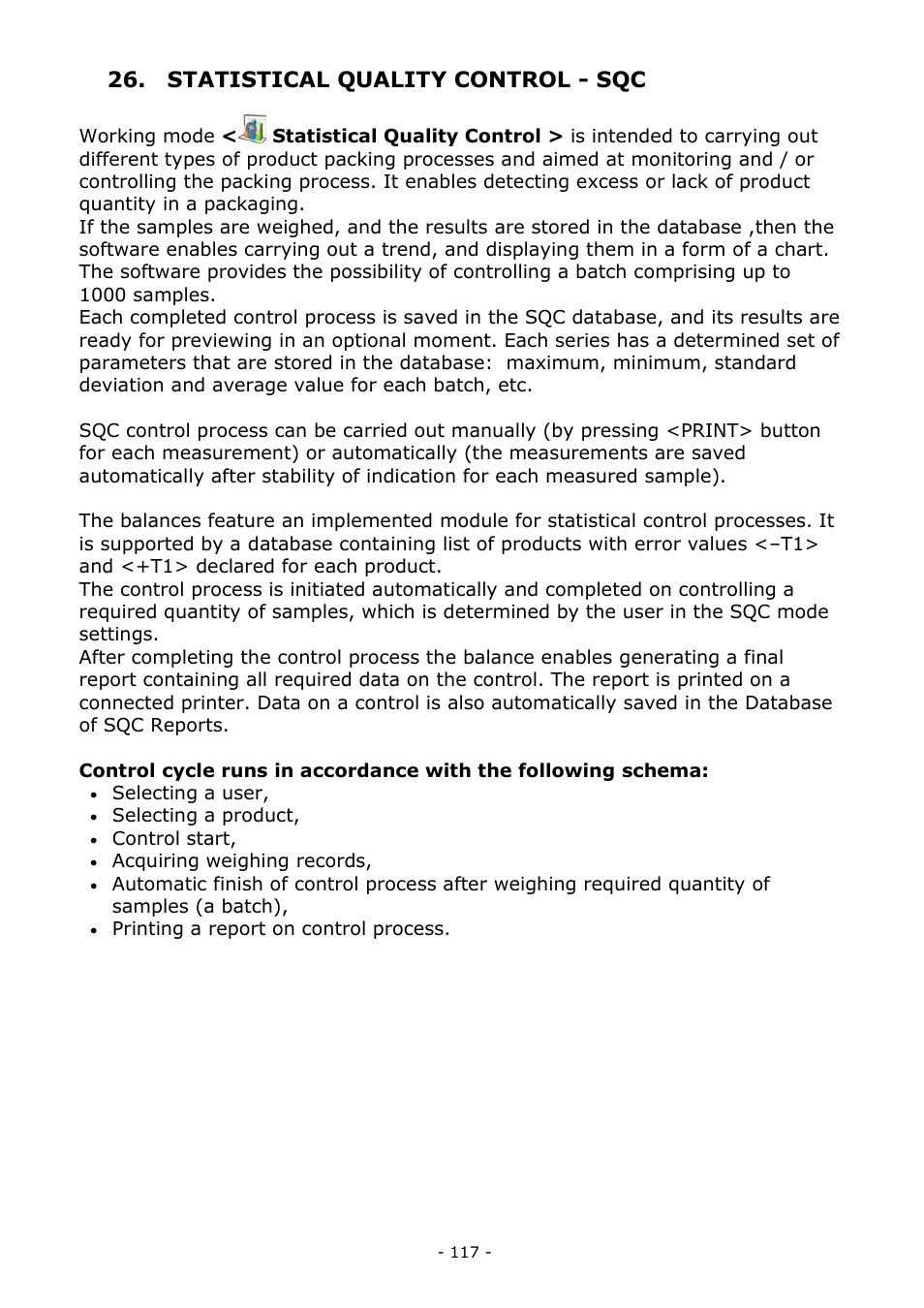 Statistical quality control - sqc | RADWAG MYA 5.3Y.F1 Microbalance User Manual | Page 117 / 198