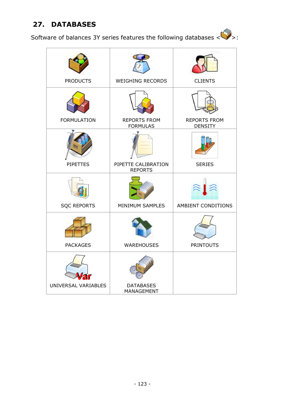Databases | RADWAG MYA 5.3Y.F1 Microbalance User Manual | Page 123 / 198