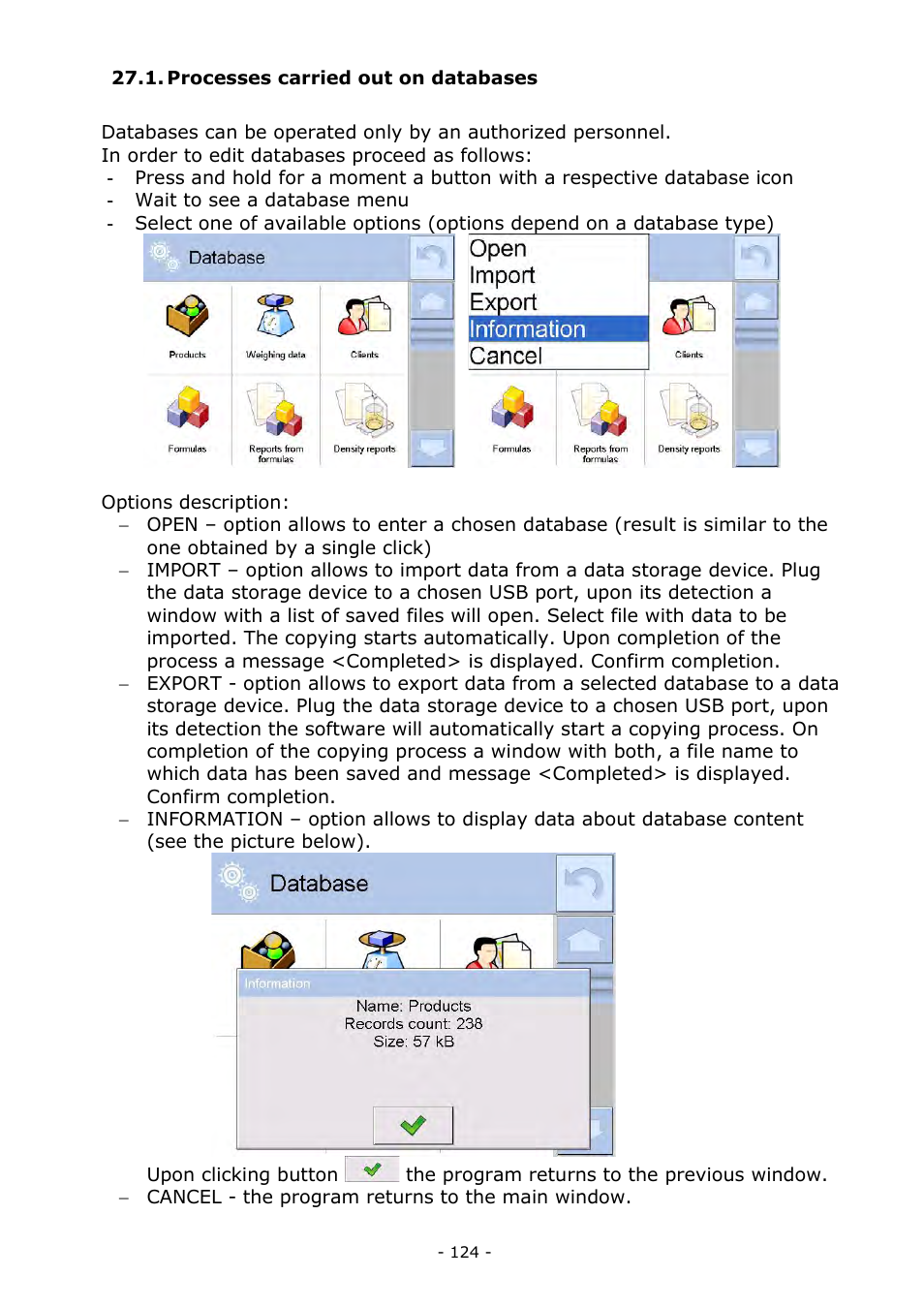 Processes carried out on databases | RADWAG MYA 5.3Y.F1 Microbalance User Manual | Page 124 / 198