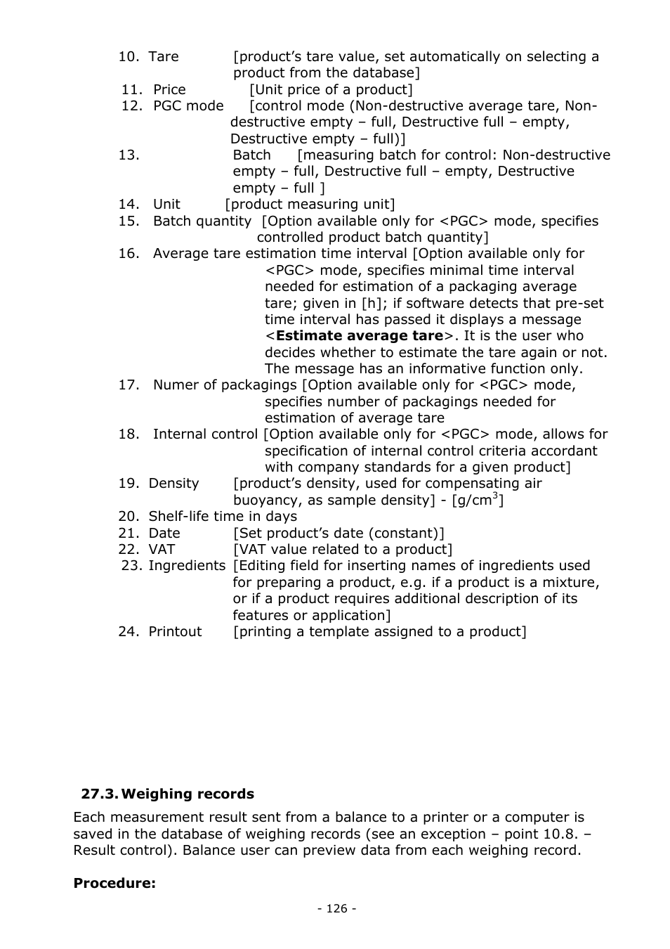 Weighing records | RADWAG MYA 5.3Y.F1 Microbalance User Manual | Page 126 / 198