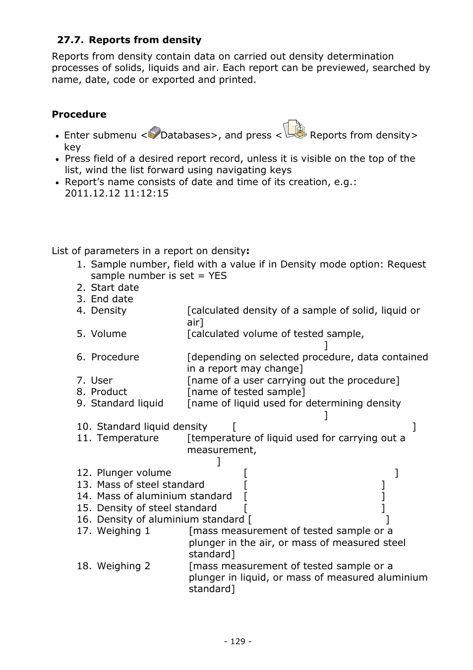 Reports from density | RADWAG MYA 5.3Y.F1 Microbalance User Manual | Page 129 / 198