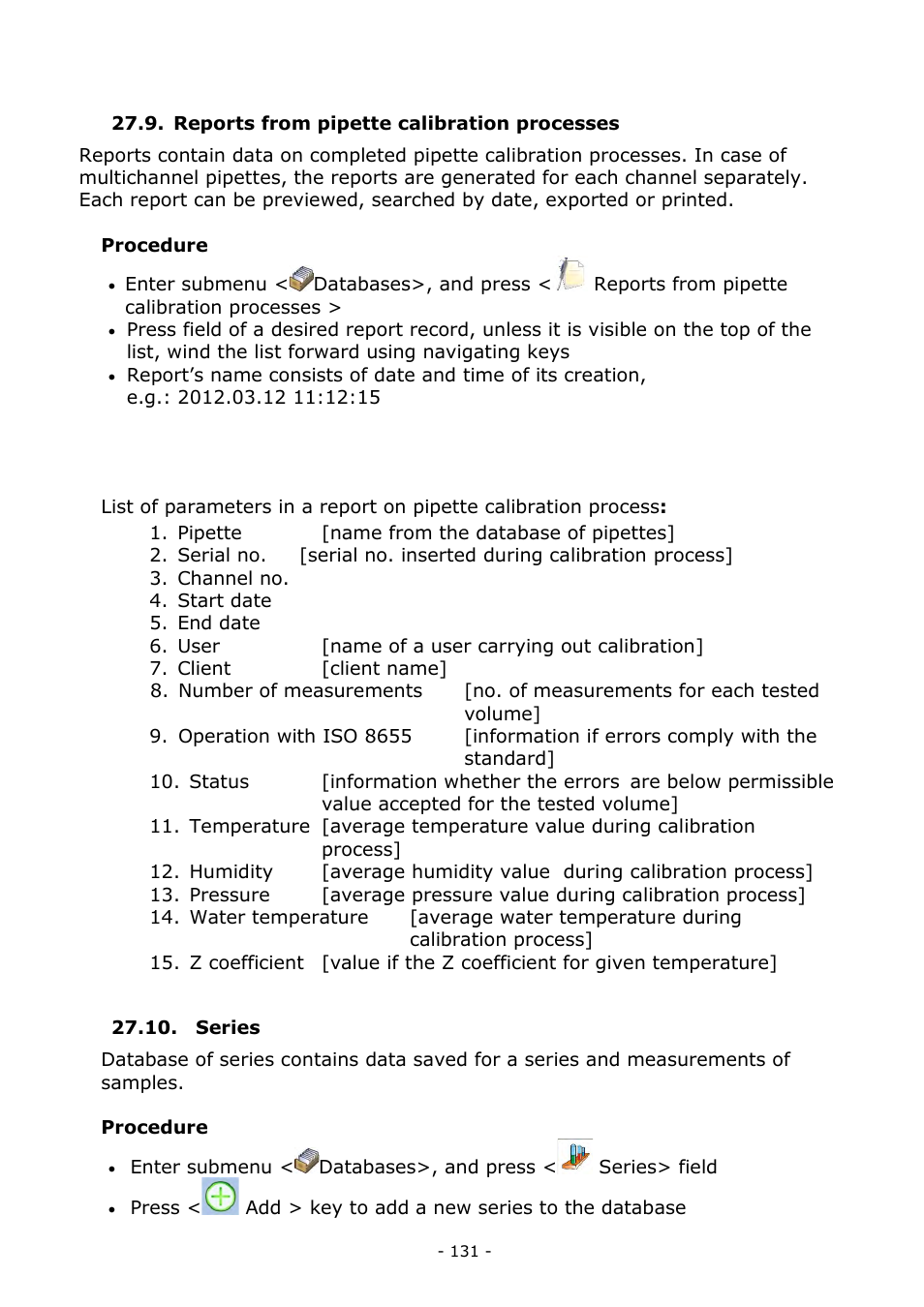 Reports from pipette calibration processes, Series | RADWAG MYA 5.3Y.F1 Microbalance User Manual | Page 131 / 198