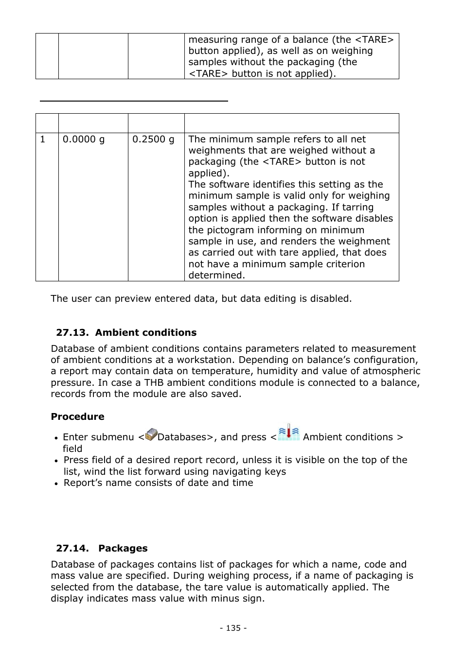 Ambient conditions, Packages, Ambient conditions 27.14. packages | RADWAG MYA 5.3Y.F1 Microbalance User Manual | Page 135 / 198