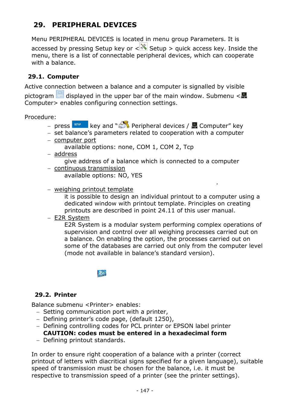 Peripheral devices, Computer, Printer | Computer 29.2. printer | RADWAG MYA 5.3Y.F1 Microbalance User Manual | Page 147 / 198