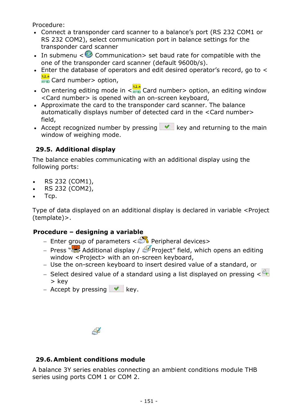 Additional display, Ambient conditions module, Additional display 29.6. ambient conditions module | RADWAG MYA 5.3Y.F1 Microbalance User Manual | Page 151 / 198