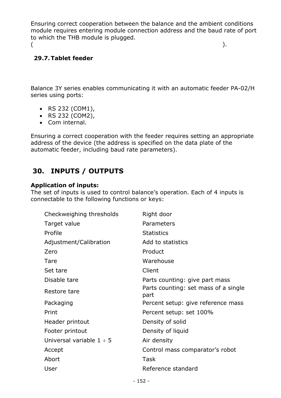 Tablet feeder, Inputs / outputs | RADWAG MYA 5.3Y.F1 Microbalance User Manual | Page 152 / 198