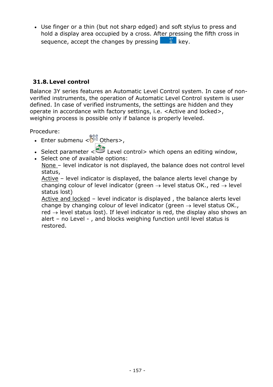 Level control | RADWAG MYA 5.3Y.F1 Microbalance User Manual | Page 157 / 198