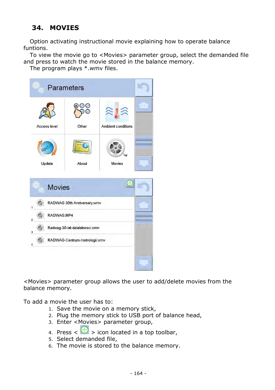 Movies | RADWAG MYA 5.3Y.F1 Microbalance User Manual | Page 164 / 198