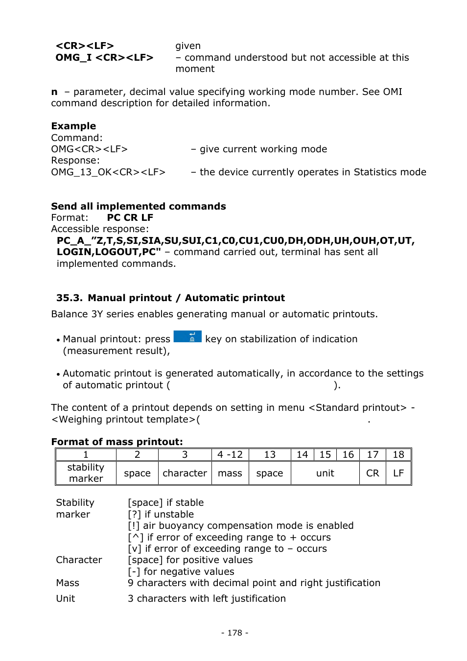 Manual printout / automatic printout | RADWAG MYA 5.3Y.F1 Microbalance User Manual | Page 178 / 198