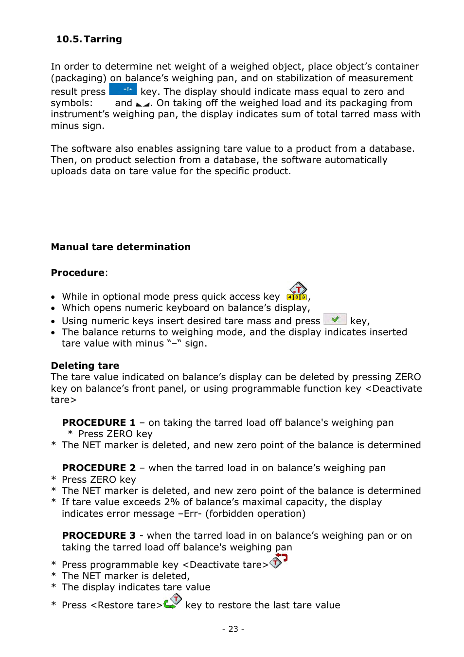 Tarring | RADWAG MYA 5.3Y.F1 Microbalance User Manual | Page 23 / 198
