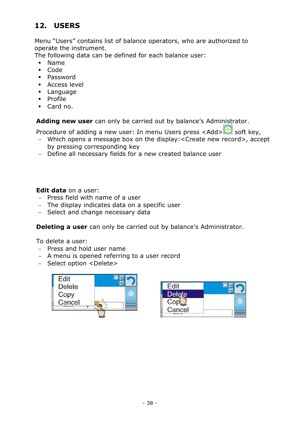 Users | RADWAG MYA 5.3Y.F1 Microbalance User Manual | Page 38 / 198
