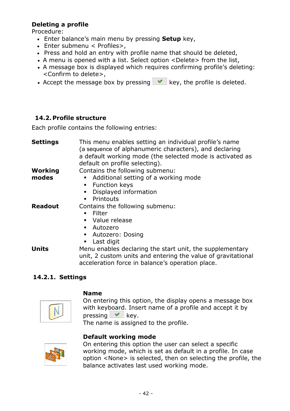 Profile structure, Settings | RADWAG MYA 5.3Y.F1 Microbalance User Manual | Page 42 / 198