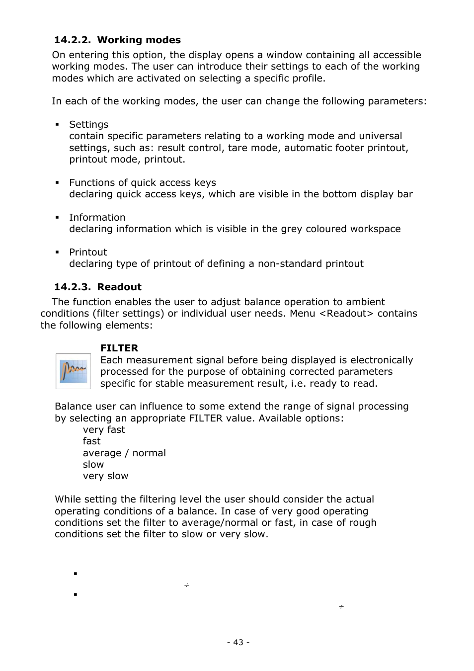 Working modes, Readout | RADWAG MYA 5.3Y.F1 Microbalance User Manual | Page 43 / 198