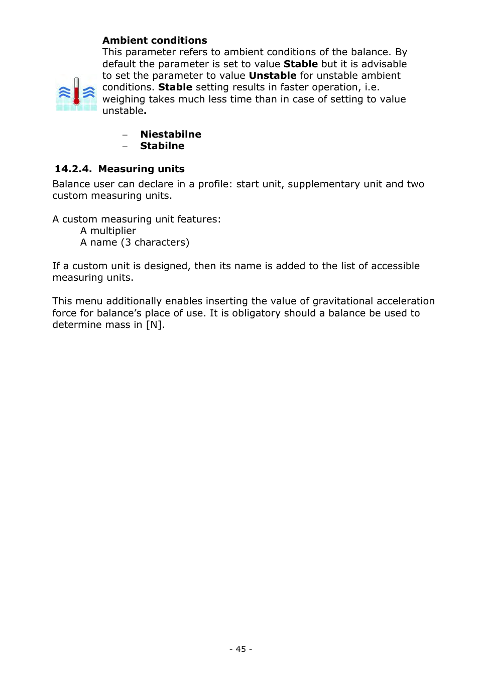 Measuring units | RADWAG MYA 5.3Y.F1 Microbalance User Manual | Page 45 / 198