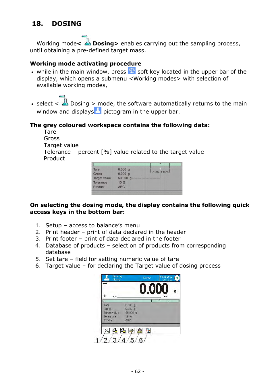 Dosing | RADWAG MYA 5.3Y.F1 Microbalance User Manual | Page 62 / 198