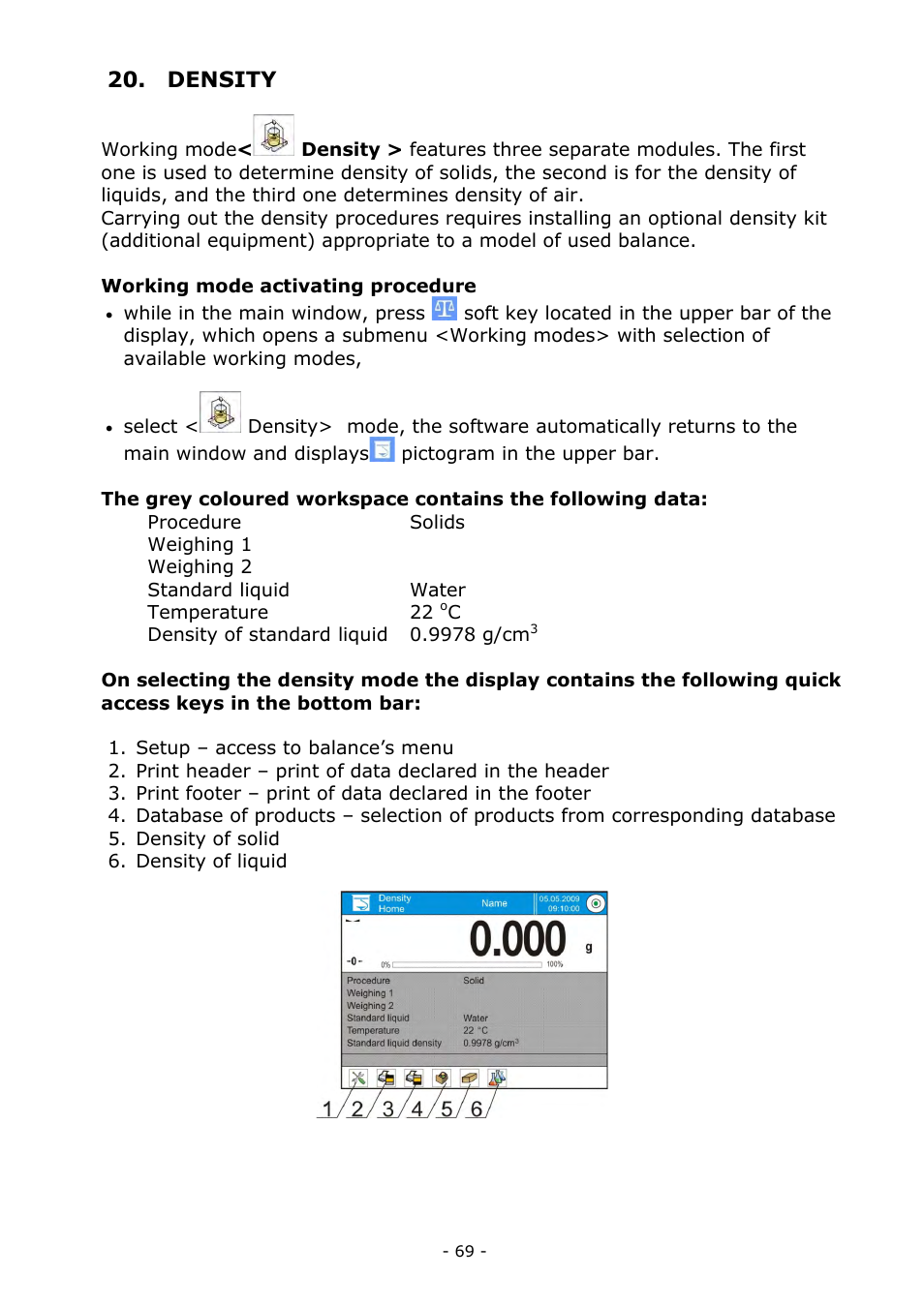 Density | RADWAG MYA 5.3Y.F1 Microbalance User Manual | Page 69 / 198