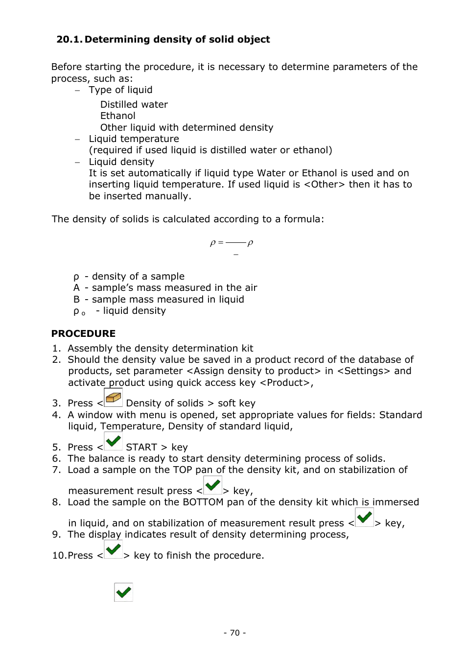 Determining density of solid object | RADWAG MYA 5.3Y.F1 Microbalance User Manual | Page 70 / 198