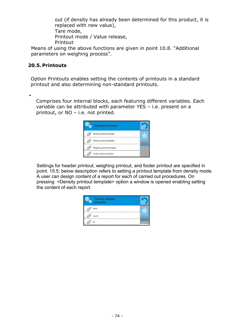 Printouts | RADWAG MYA 5.3Y.F1 Microbalance User Manual | Page 74 / 198