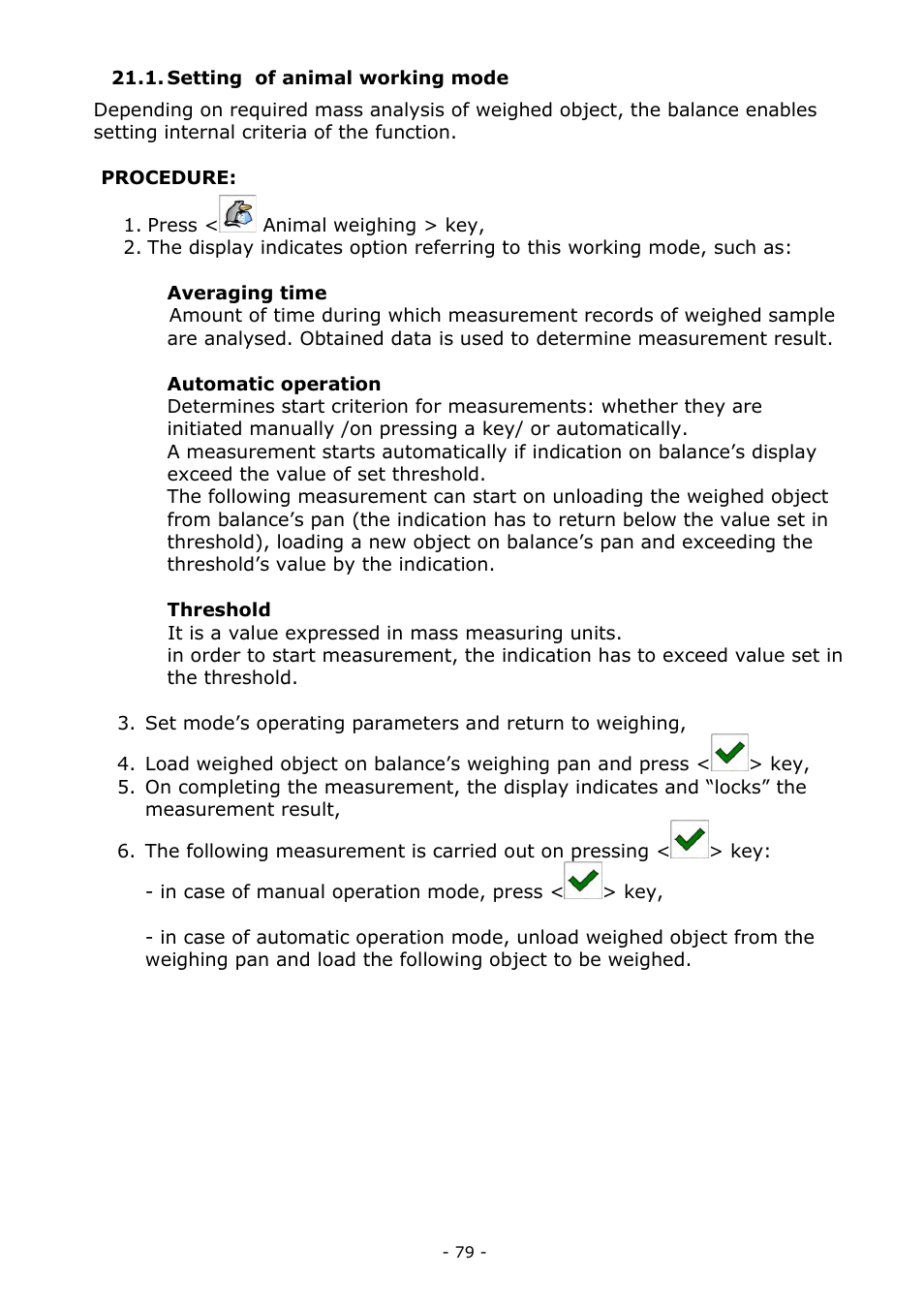 Setting of animal working mode | RADWAG MYA 5.3Y.F1 Microbalance User Manual | Page 79 / 198