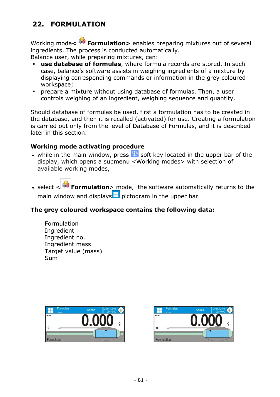 Formulation | RADWAG MYA 5.3Y.F1 Microbalance User Manual | Page 81 / 198