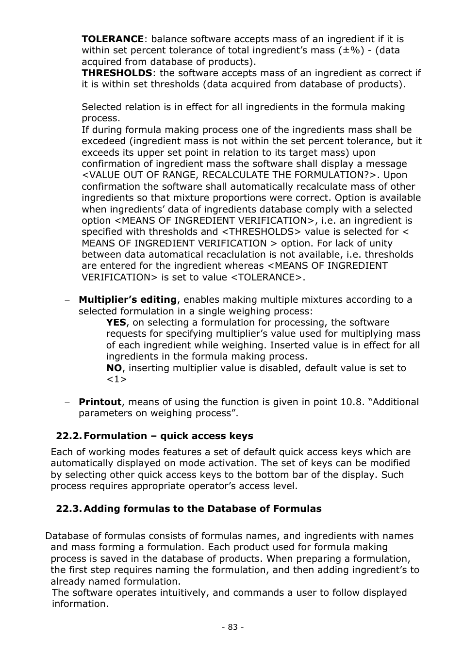 Formulation – quick access keys, Adding formulas to the database of formulas | RADWAG MYA 5.3Y.F1 Microbalance User Manual | Page 83 / 198