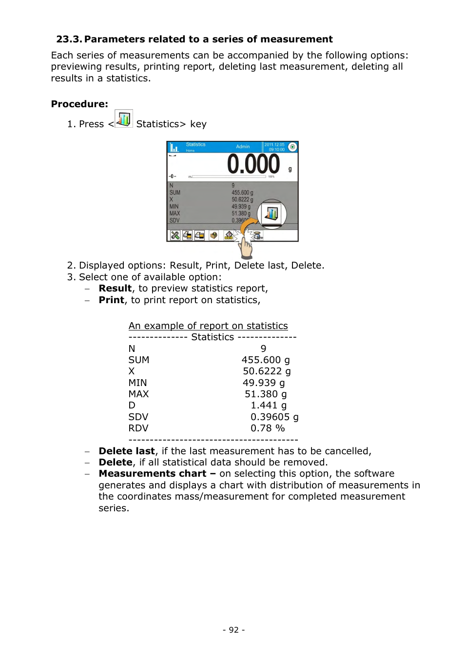 Parameters related to a series of measurement | RADWAG MYA 5.3Y.F1 Microbalance User Manual | Page 92 / 198