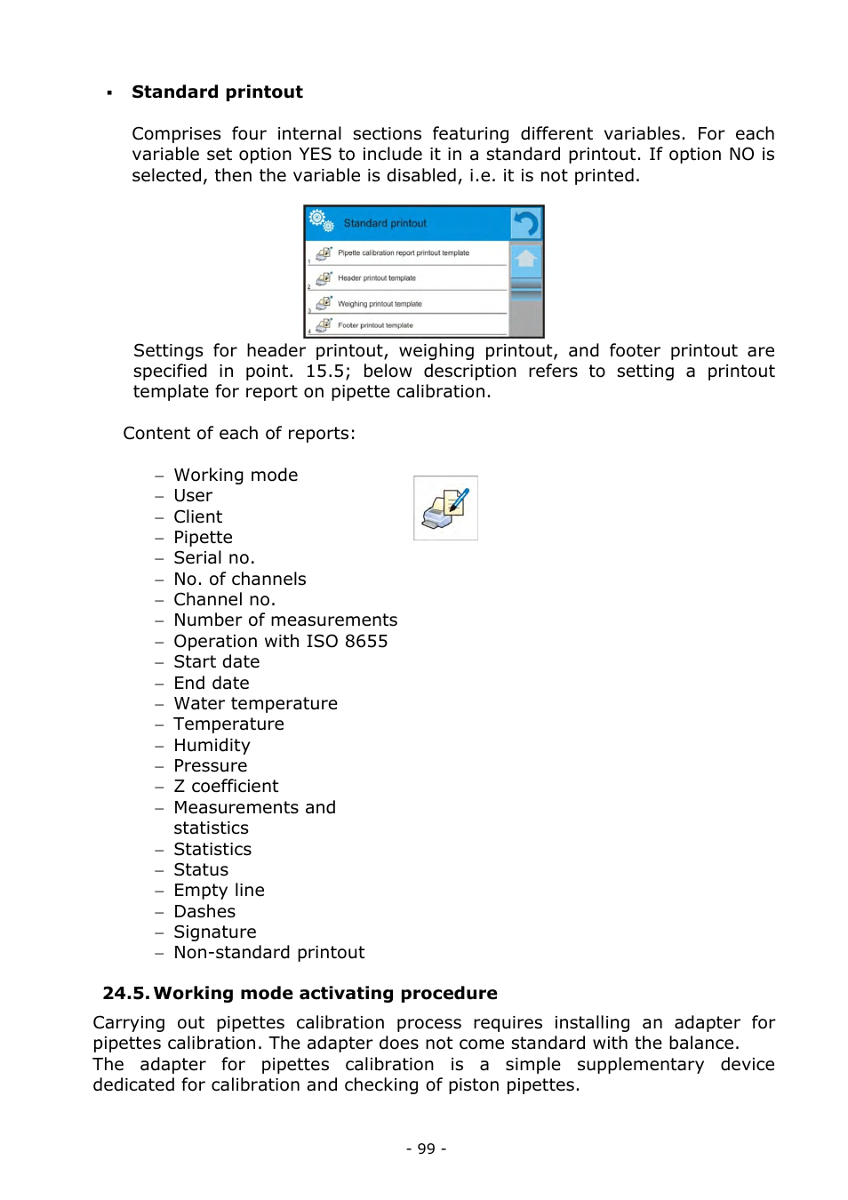 Working mode activating procedure | RADWAG MYA 5.3Y.F1 Microbalance User Manual | Page 99 / 198