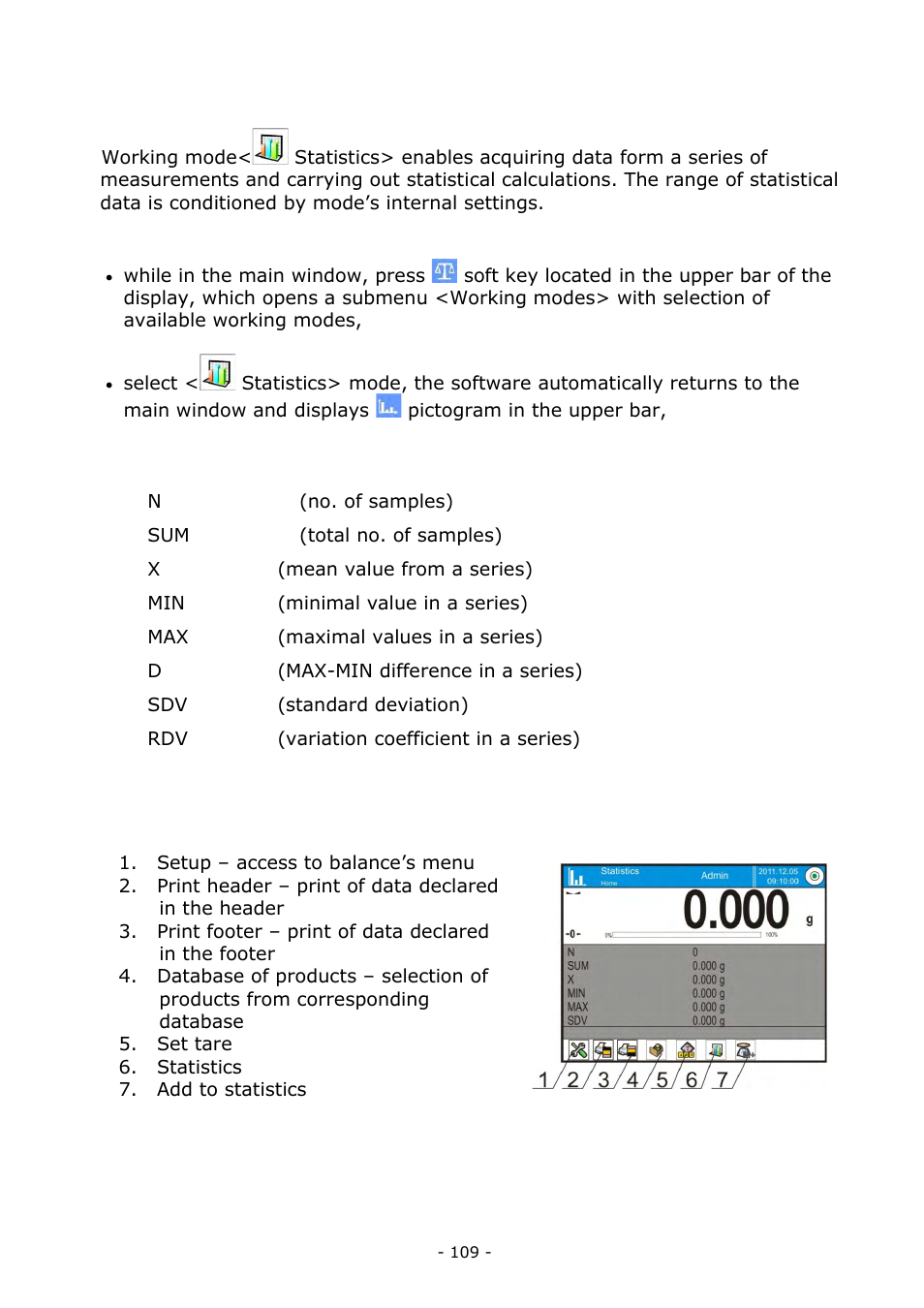 Statistics | RADWAG BALANCES 3Y SERIES User Manual | Page 109 / 246