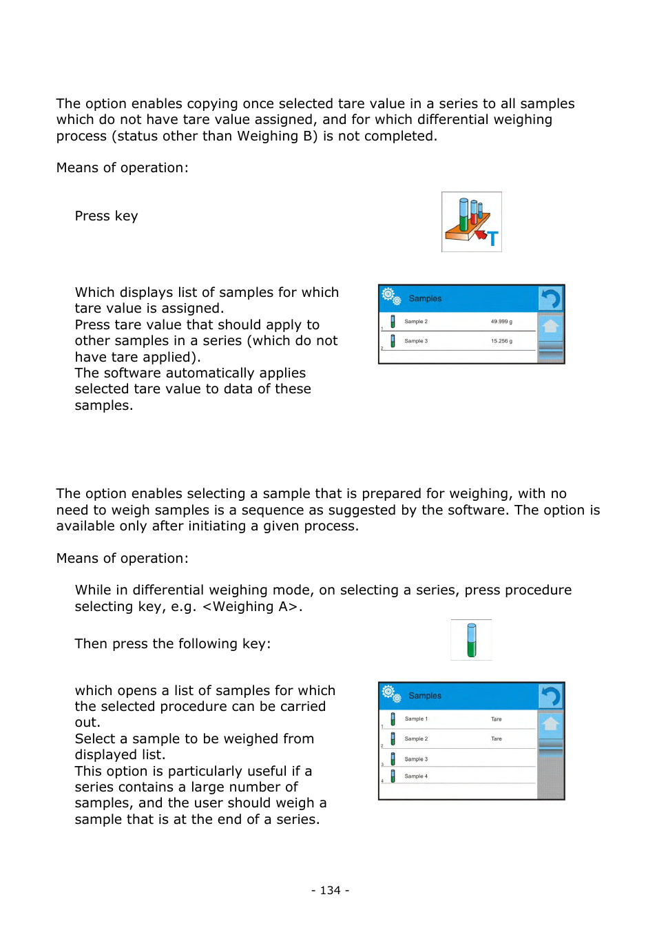 Copy tare, Using option “sample selection, Copy tare 25.6. using option “sample selection | RADWAG BALANCES 3Y SERIES User Manual | Page 134 / 246