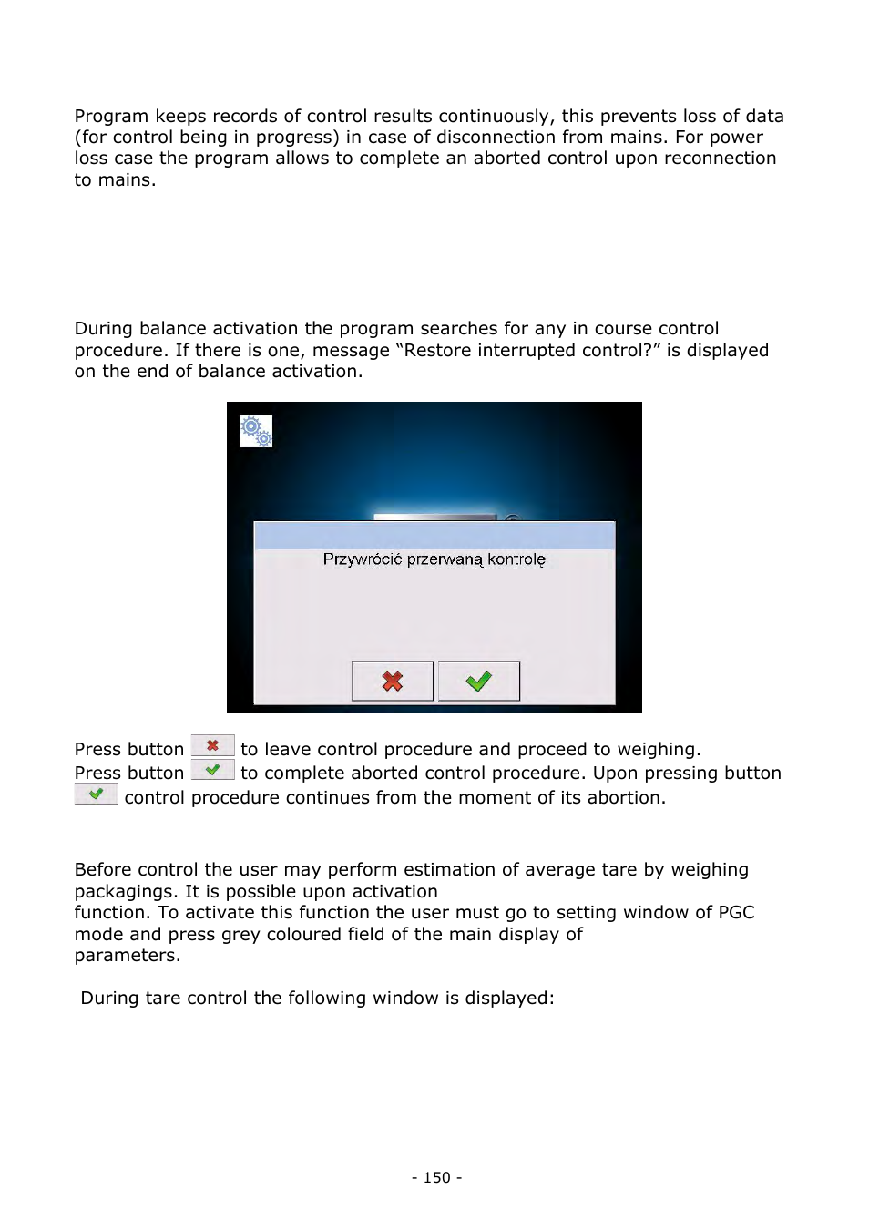 Non-destructive average tare control mode | RADWAG BALANCES 3Y SERIES User Manual | Page 150 / 246