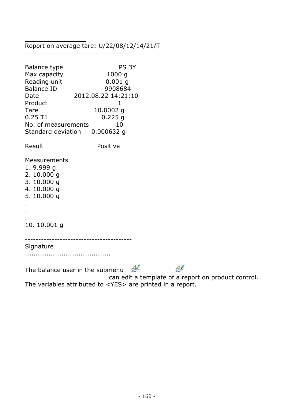 A report on determining average tare value | RADWAG BALANCES 3Y SERIES User Manual | Page 160 / 246