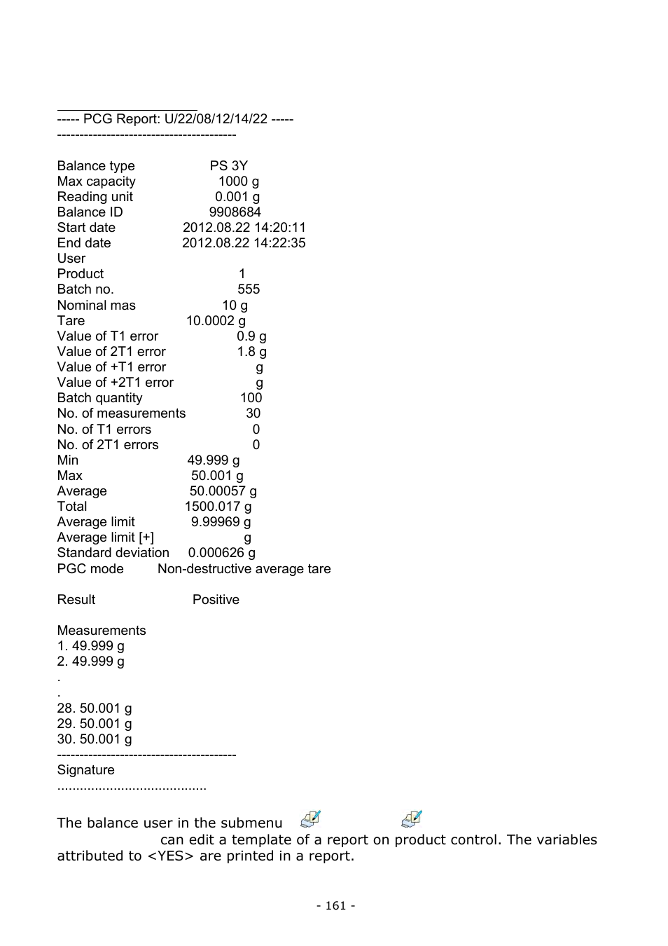 A report on product control | RADWAG BALANCES 3Y SERIES User Manual | Page 161 / 246