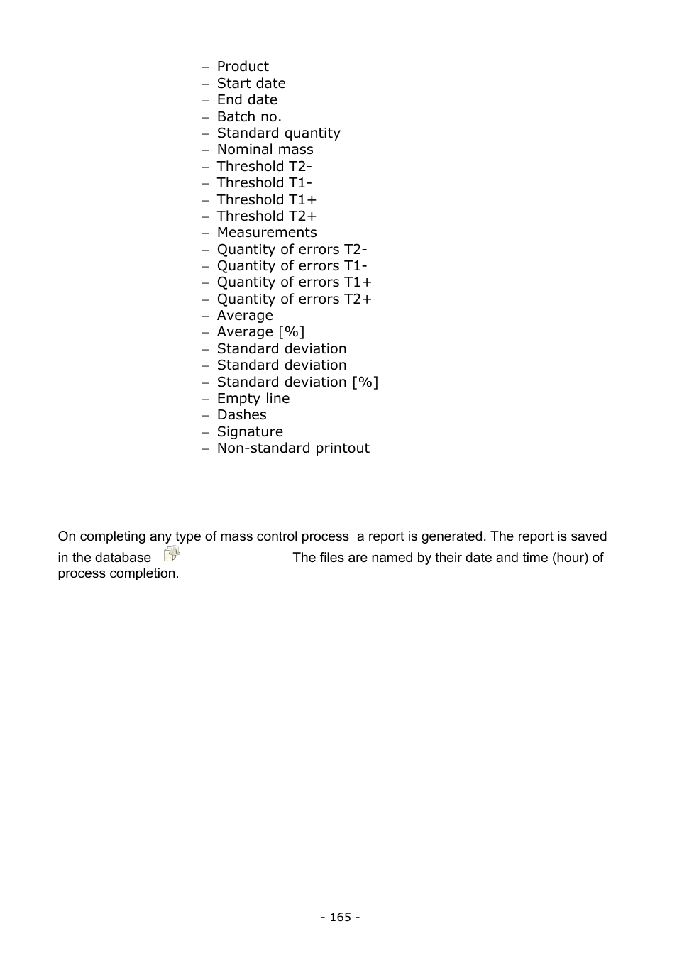 Report on completed mass control processes | RADWAG BALANCES 3Y SERIES User Manual | Page 165 / 246