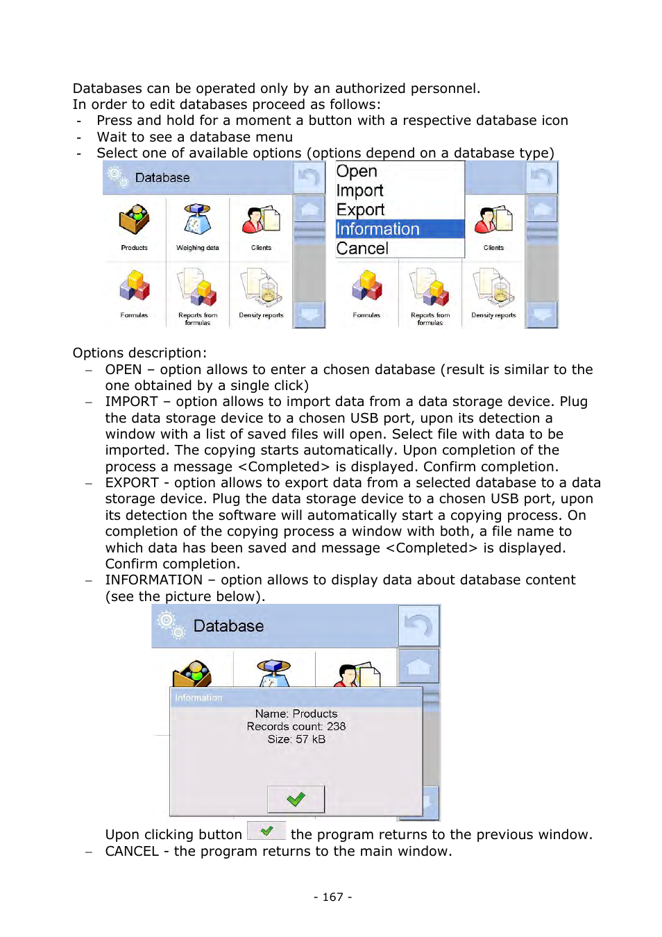 Processes carried out on databases | RADWAG BALANCES 3Y SERIES User Manual | Page 167 / 246