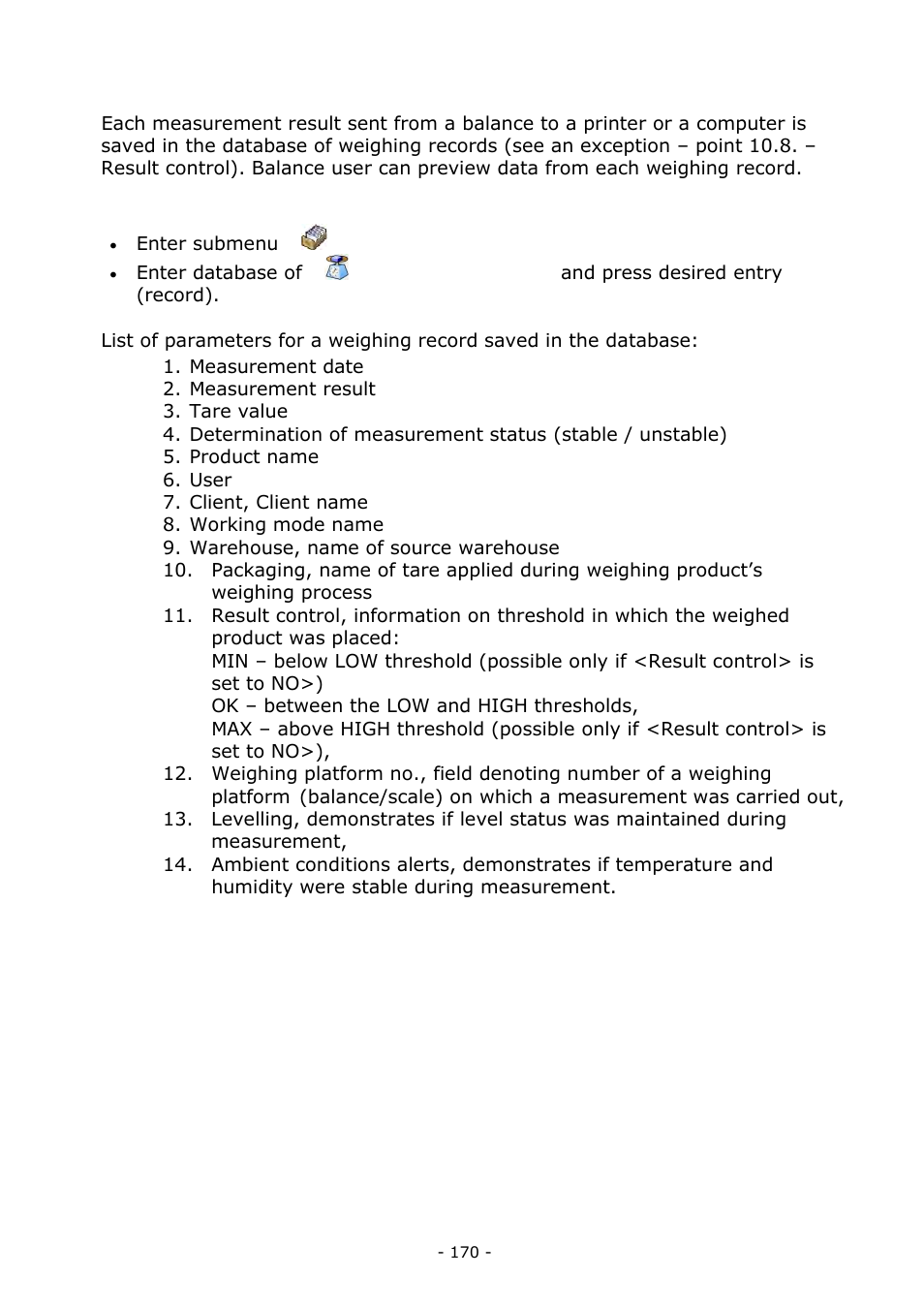 Weighing records | RADWAG BALANCES 3Y SERIES User Manual | Page 170 / 246