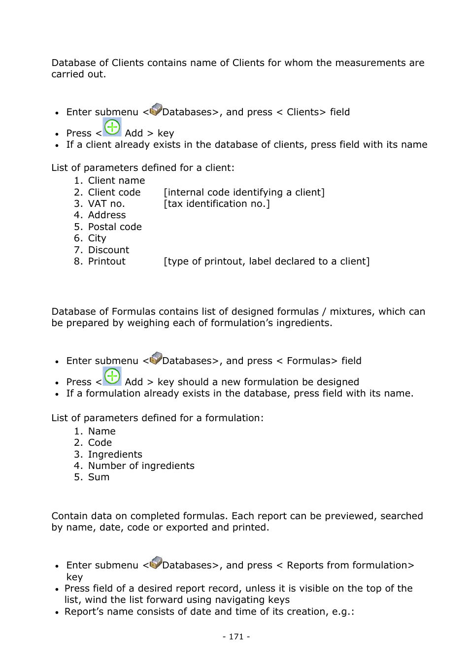 Clients, Formulation, Reports on formulation | RADWAG BALANCES 3Y SERIES User Manual | Page 171 / 246