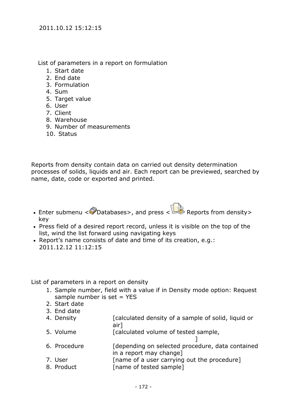 Reports on density | RADWAG BALANCES 3Y SERIES User Manual | Page 172 / 246