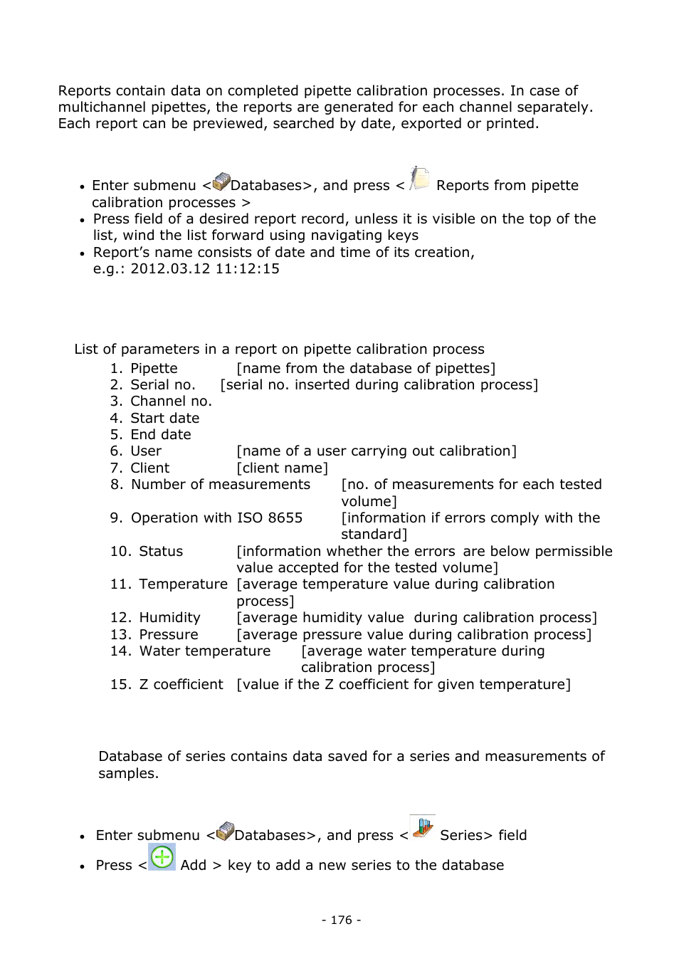 Reports on pipette calibration processes, Series | RADWAG BALANCES 3Y SERIES User Manual | Page 176 / 246