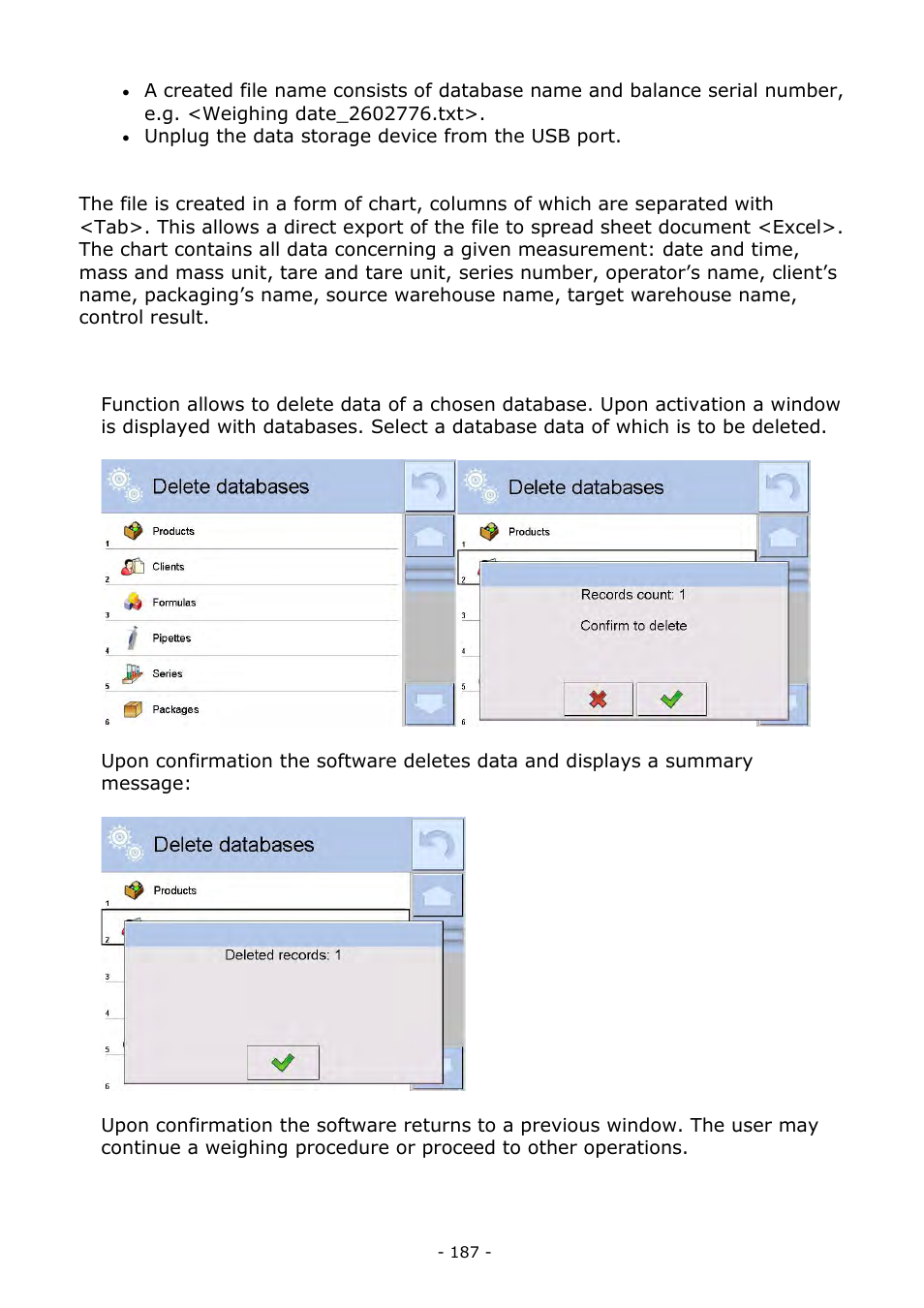 Delete database | RADWAG BALANCES 3Y SERIES User Manual | Page 187 / 246