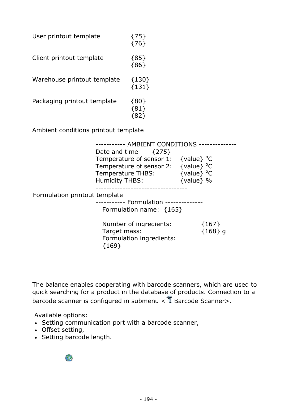 Barcode scanner | RADWAG BALANCES 3Y SERIES User Manual | Page 194 / 246