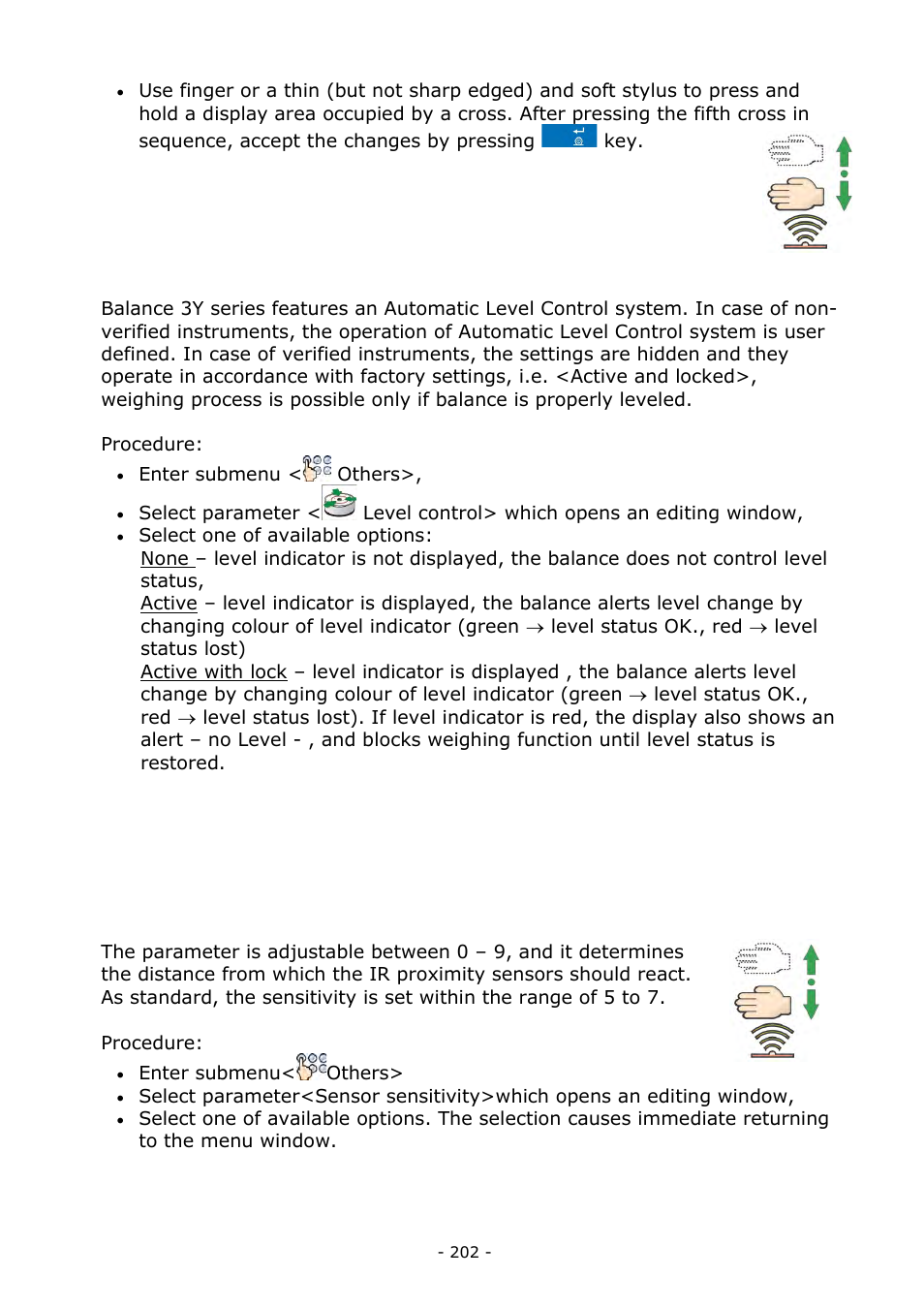 Level control, Sensor sensitivity, Level control 33.9. sensor sensitivity | RADWAG BALANCES 3Y SERIES User Manual | Page 202 / 246
