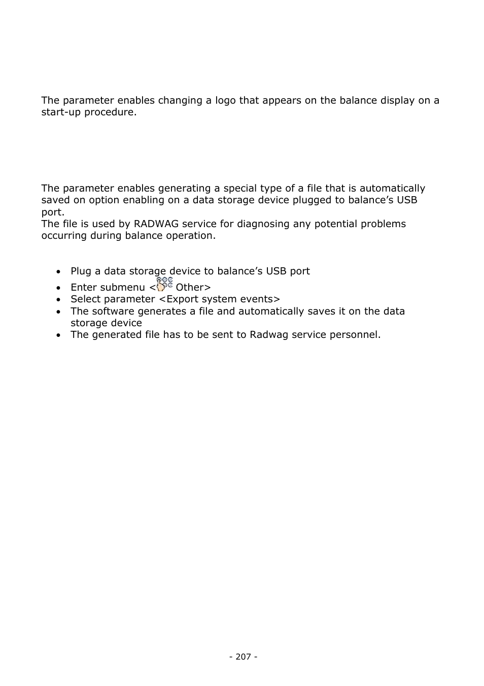 Start logo, Export of system events, Start logo 33.13. export of system events | RADWAG BALANCES 3Y SERIES User Manual | Page 207 / 246